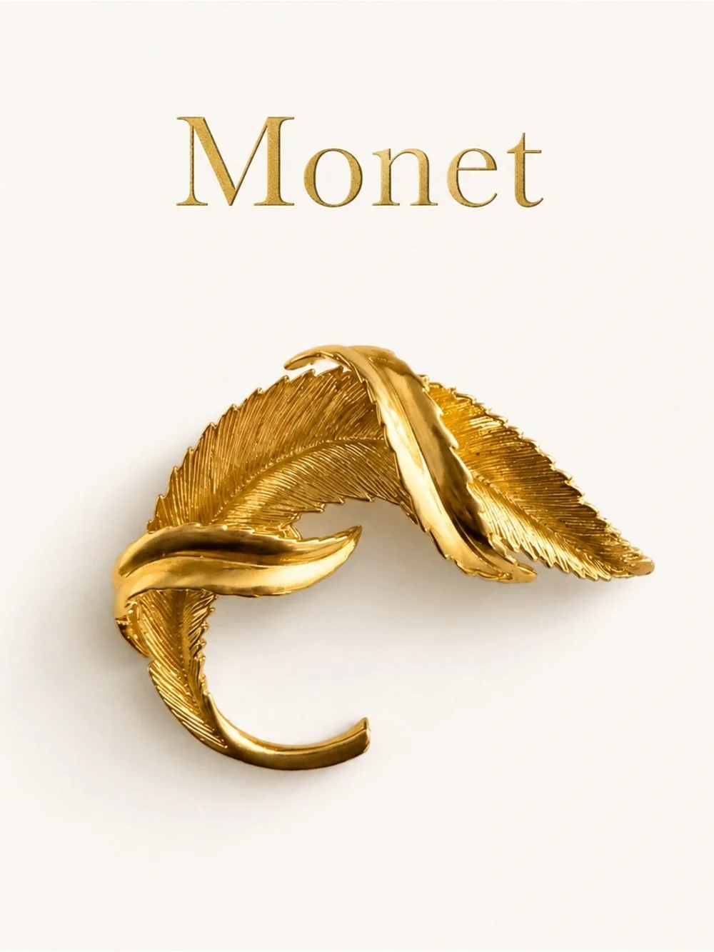 Vintage Monet Gold Leaf Brooch/Pin – Textured Gold Tone – 2 Inch